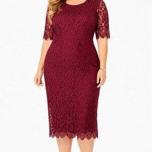 NWT Merokeety Burgundy Lace Midi Dress Size M Elegant Sheath Floral